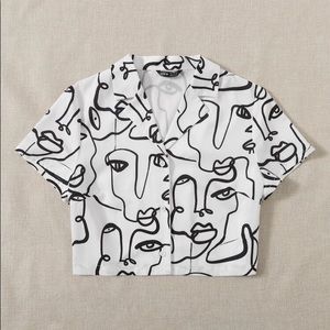 SHEIN Notched Collar Figure Graphic Blouse